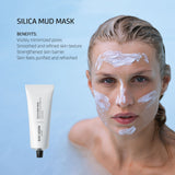 Model with Silica Mud Mask on face with benefits of Silica Mud Mask