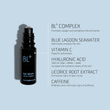 BL+ The Eye Serum with visual callouts highlighting key ingredients and formula