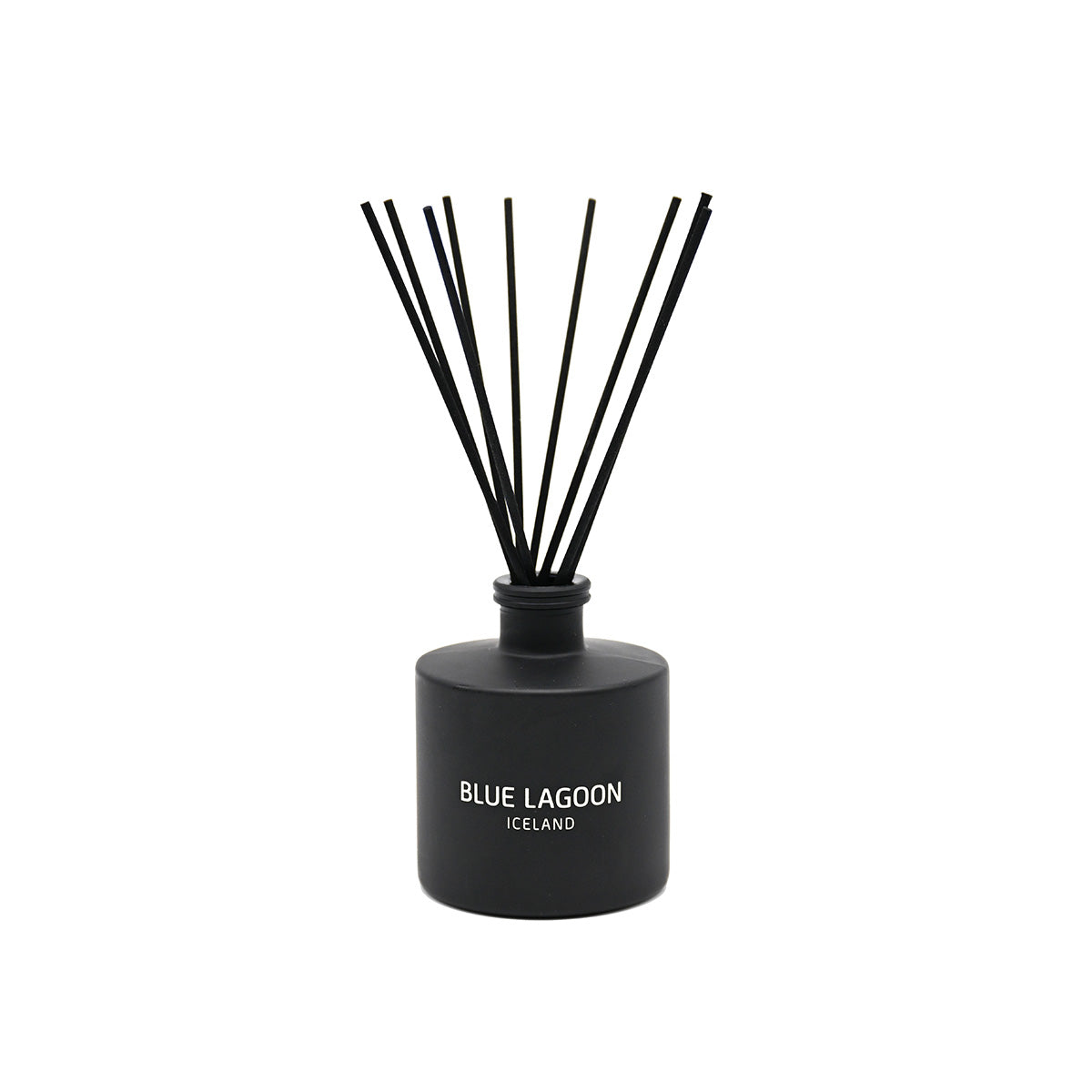 Reed Diffuser bottle with black reeds on white background